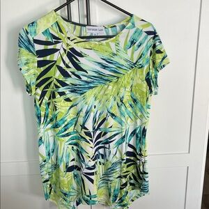 Southern Lady Women's Leaf Print Top - Green and Blue